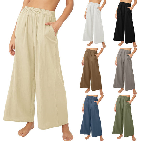 Damen Weite Palazzo-Hose mit elastischem Bund und seitlichen Taschen EB