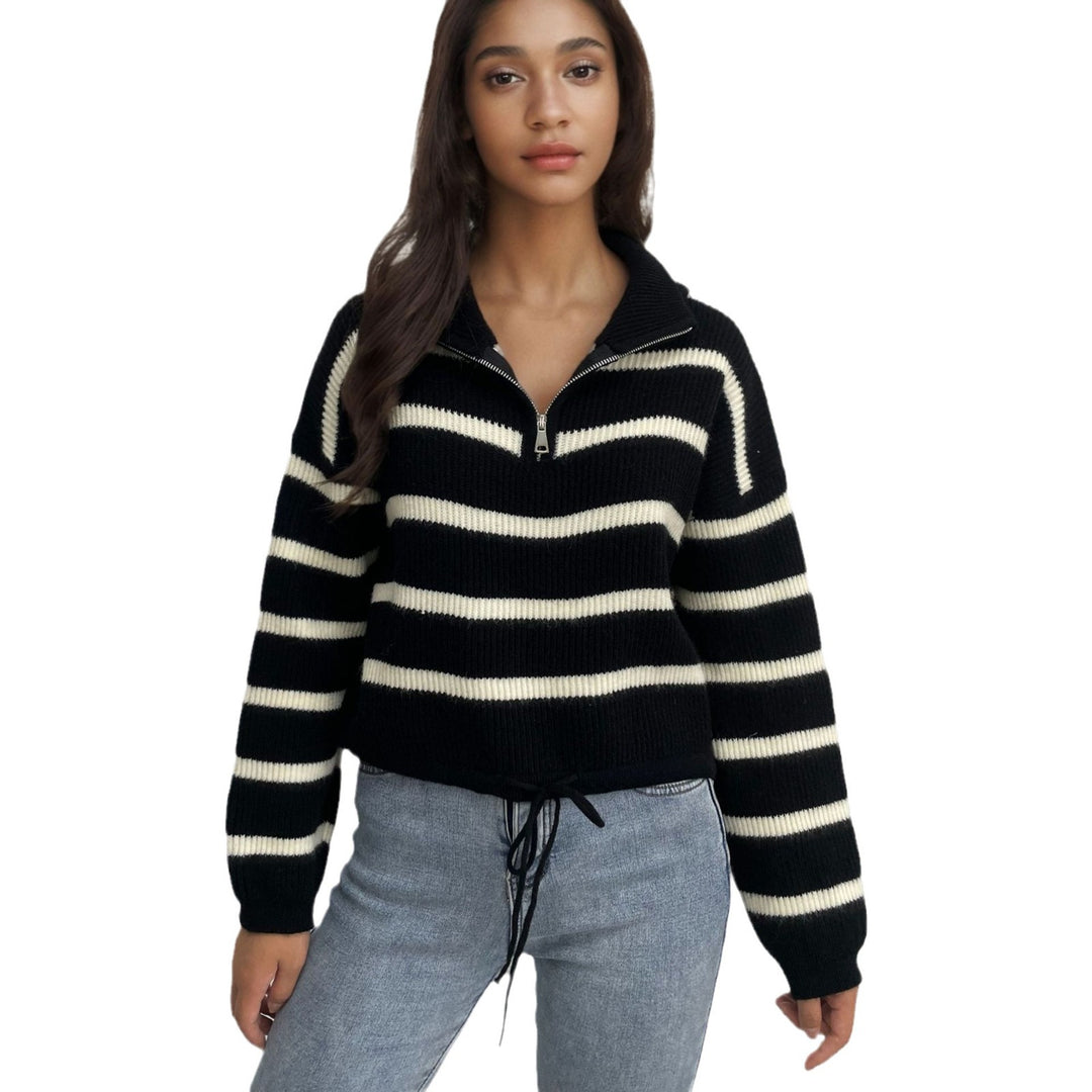 Damen Strickpullover mit Stehkragen und Kordelzug EB