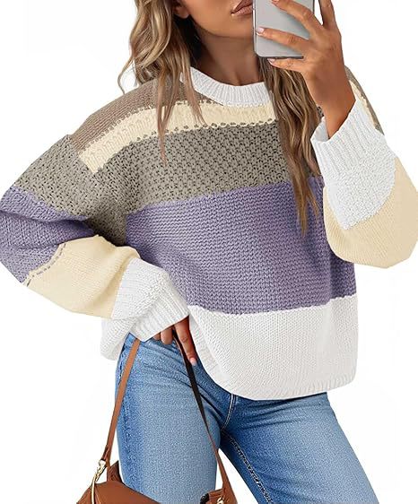 Damen Grobstrickpullover mit Farbblockdesign und oversized Schnitt EB