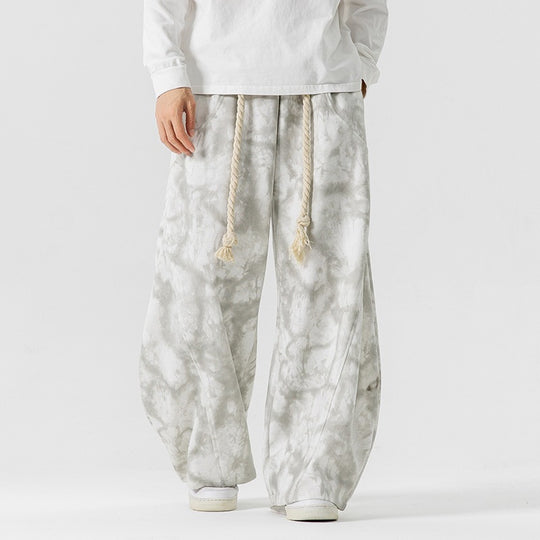 Unisex nan weite Batik-Haremshose mit dekorativem Kordelbund und tiefem Schritt EB