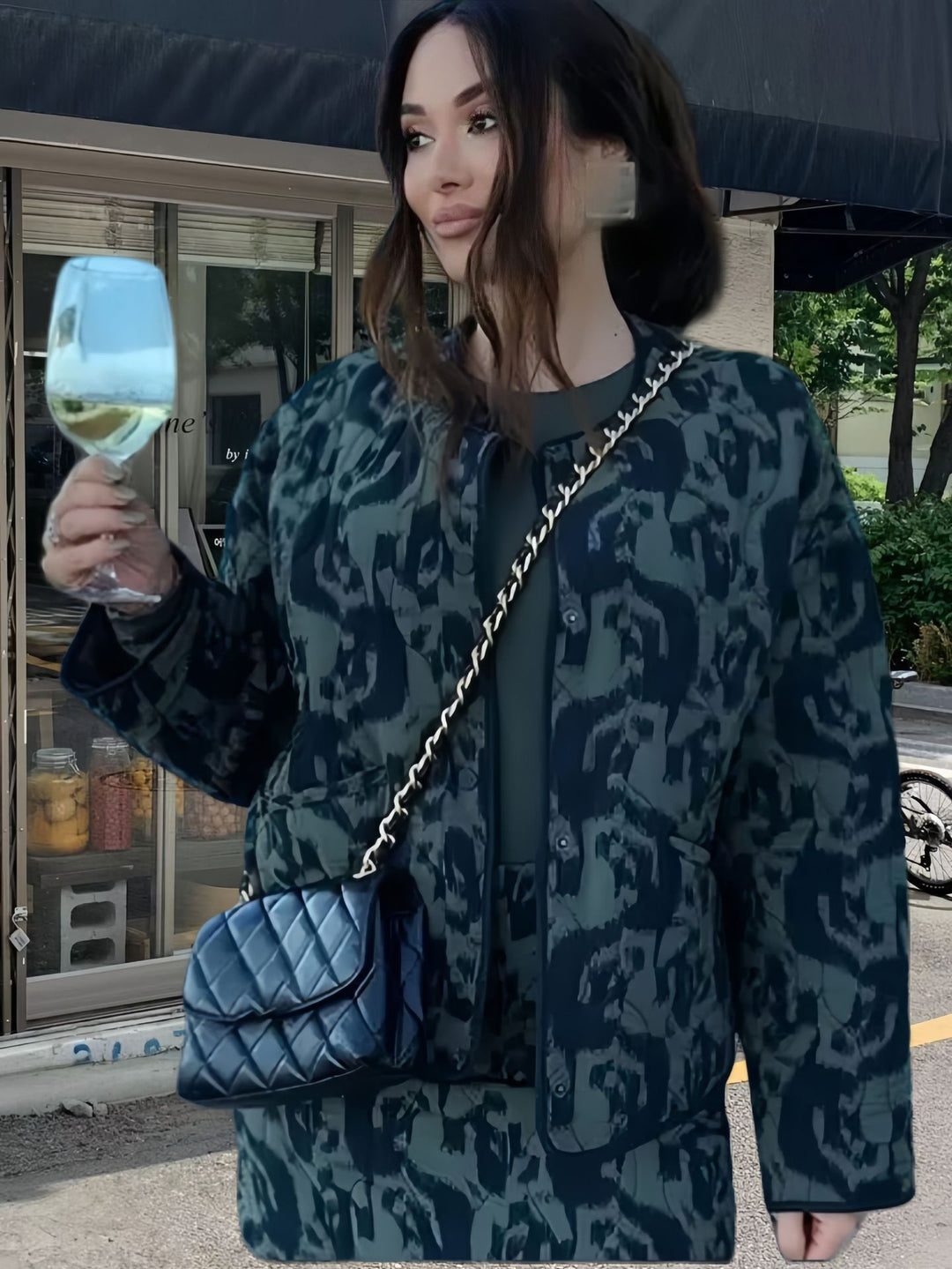 Damen Modische Übergangsjacke mit animalischem Muster und lässiger Passform EB
