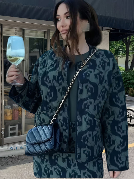 Damen Modische Übergangsjacke mit animalischem Muster und lässiger Passform EB