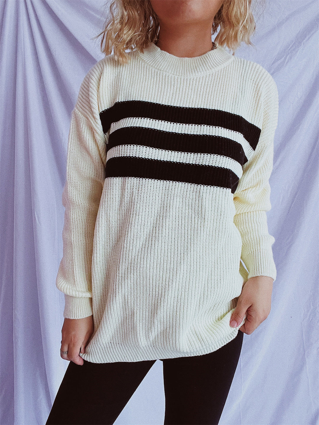 Damen lässiger Strickpullover mit modischen Streifen EB