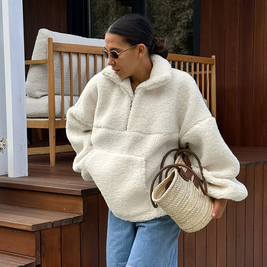 Damen Fleece-Pullover mit hohem Kragen und seitlichen Taschen EB