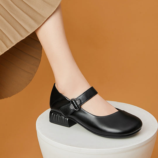 Damen Mary Jane Ballerinas mit dekorativem Riemen und bequemem Blockabsatz EB