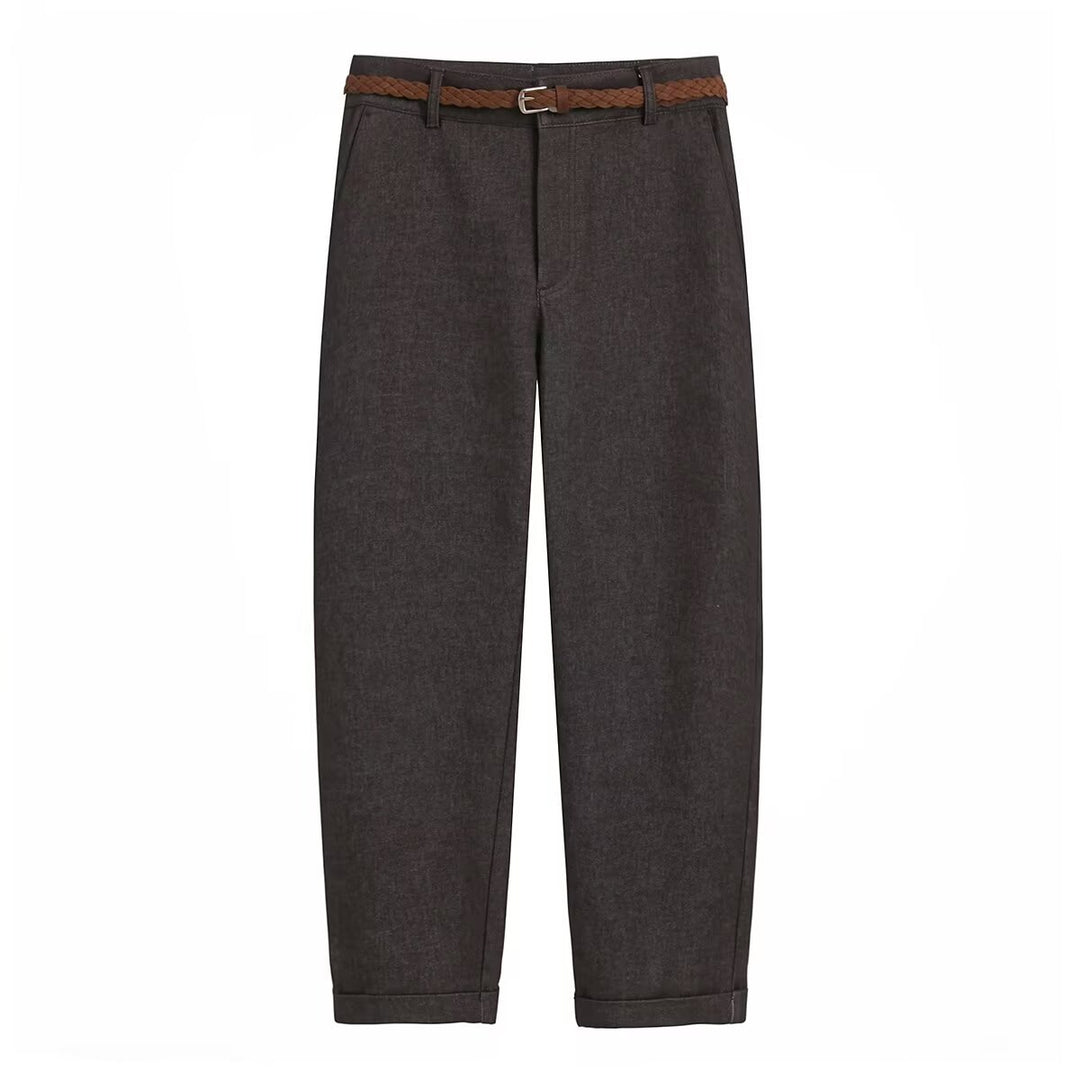 Damen Chinohose mit geflochtenem Gürtel und geradem Schnitt EB