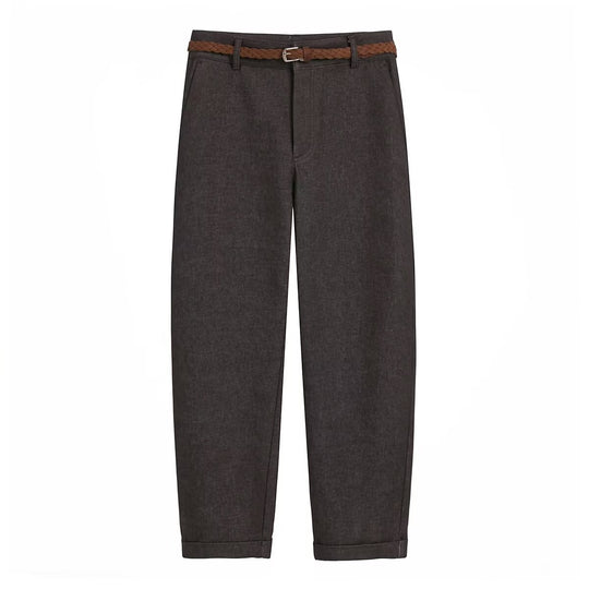 Damen Chinohose mit geflochtenem Gürtel und geradem Schnitt EB