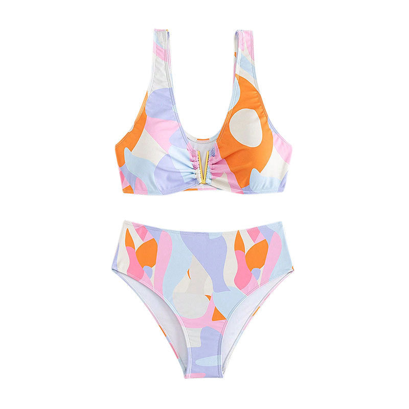 Damen Hoch geschnittenes Bikini-Set mit modischem V-Ausschnitt EB