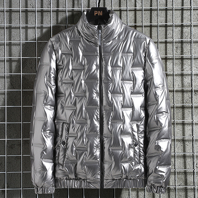 Herren Glänzende Steppjacke mit geometrischer Steppung und Stehkragen EB