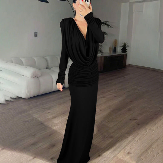 Damen elegantes langes Kleid mit raffiniertem Drapierungsdesign EB