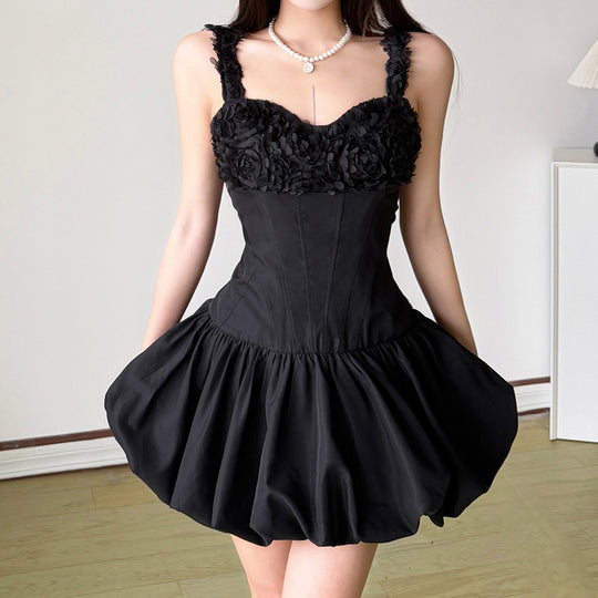 Damen Minikleid mit floralem Spitzenoberteil und voluminösem Rock EB
