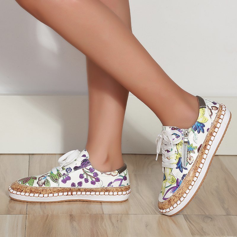 Damen farbenfrohe Sneaker mit Kork-Außensohle und floralem Design EB