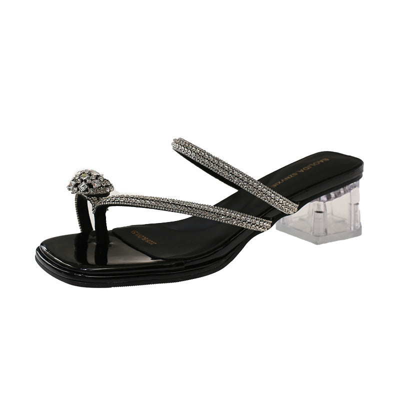 Damen Elegante Riemchen-Sandalen mit funkelndem Blockabsatz EB