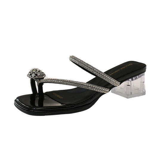 Damen Elegante Riemchen-Sandalen mit funkelndem Blockabsatz EB