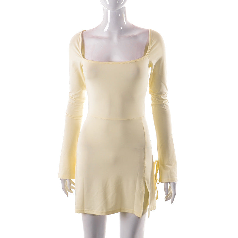 Damen Langärmliges Wickelkleid mit asymmetrischem Schnitt und eleganten Taillenzug EB
