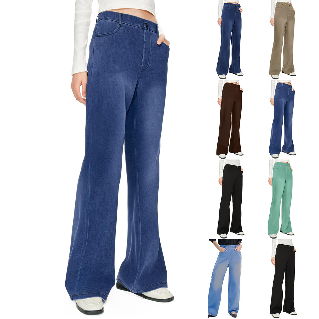 Damen weite Jeanshose mit hohen Bündchen und komfortablem Schnitt EB