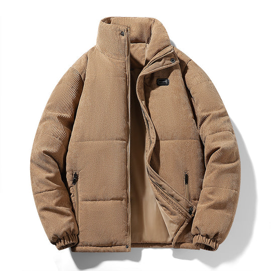 Herren gepolsterte Cordjacke mit hohem Stehkragen, wattierter Isolierung und Reißverschlusstaschen EB