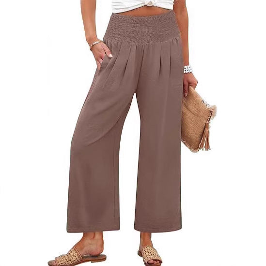 Damen Weite Culotte-Hose mit elastischem Bund und Falten EB