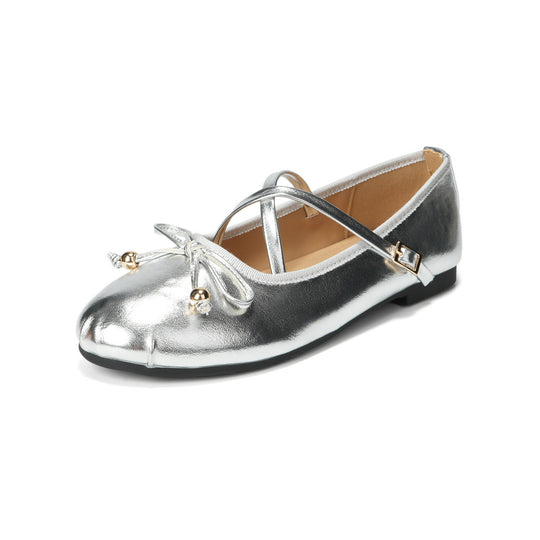 Damen Ballerina mit verstellbarem Riemen und dekorativem Schleifendetail EB