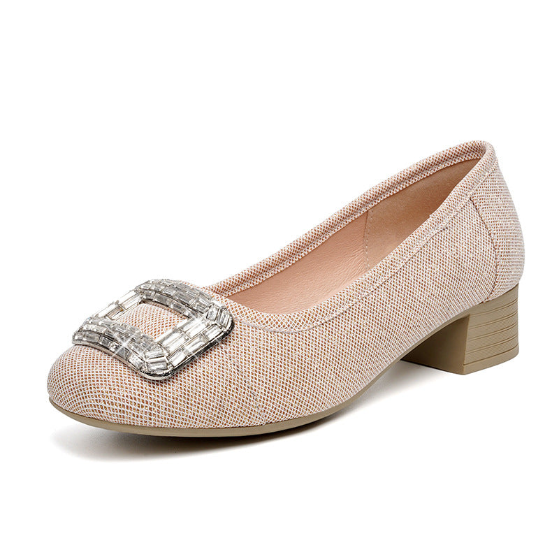 Damen Ballerinas mit tragbarem Blockabsatz und funkelndem Schmuckdetail EB
