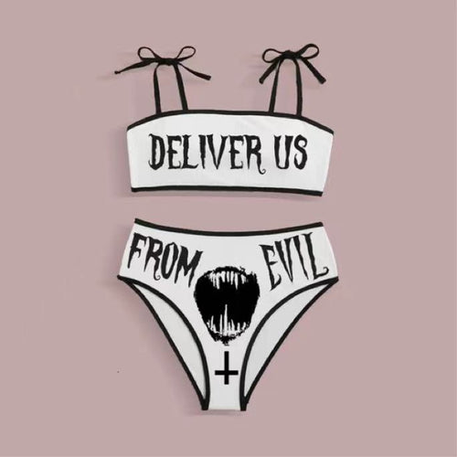 Damen Crop-Top Bikini mit auffälliger Schrift EB