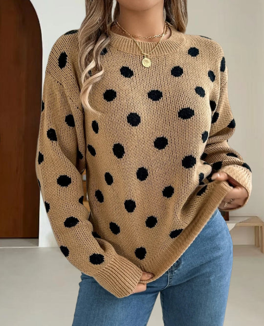 Damen Grobstrickpullover mit gepunktetem Muster und lässigem Schnitt EB