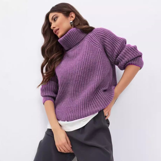 Damen Strickpullover mit hohem Kragen und strukturierter Maschenoberfläche EB