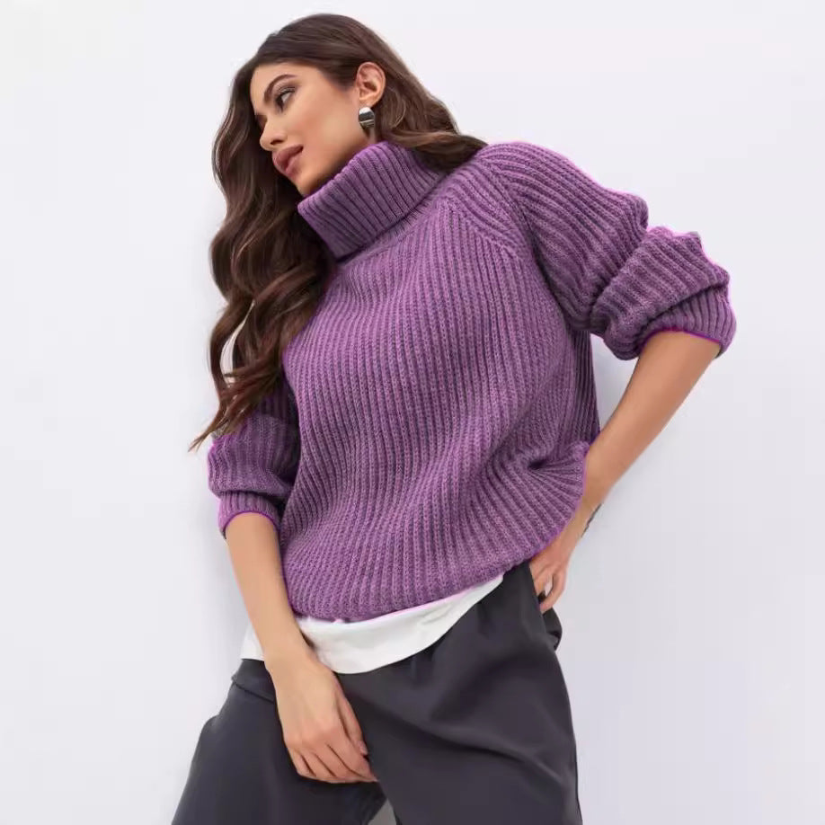 Damen Strickpullover mit hohem Kragen und Wabenstruktur EB