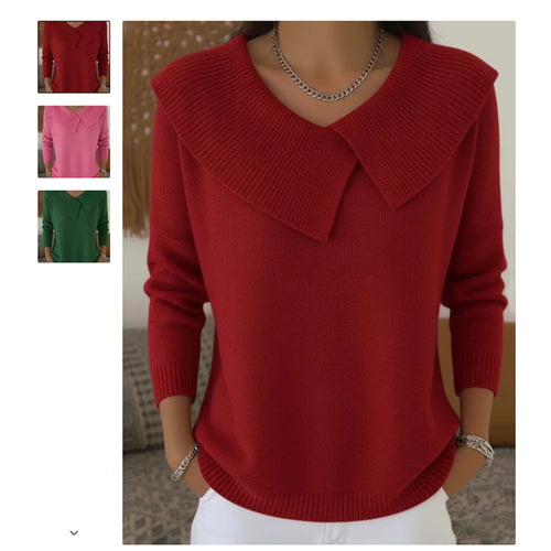 Damen nan grobgestrickter Pullover mit übergroßem Matrosenkragen und gerippten Abschlüssen EB