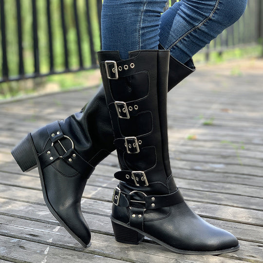 Damen modische Stiefel mit dekorativen Schnallen EB