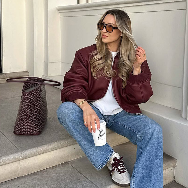 Damen Lässige jacke mit voluminösen Ärmeln und Reißverschluss EB