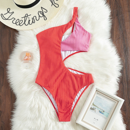Damen Einteiler Badeanzug mit asymmetrischem Schnitt und modischen Cut-Outs EB