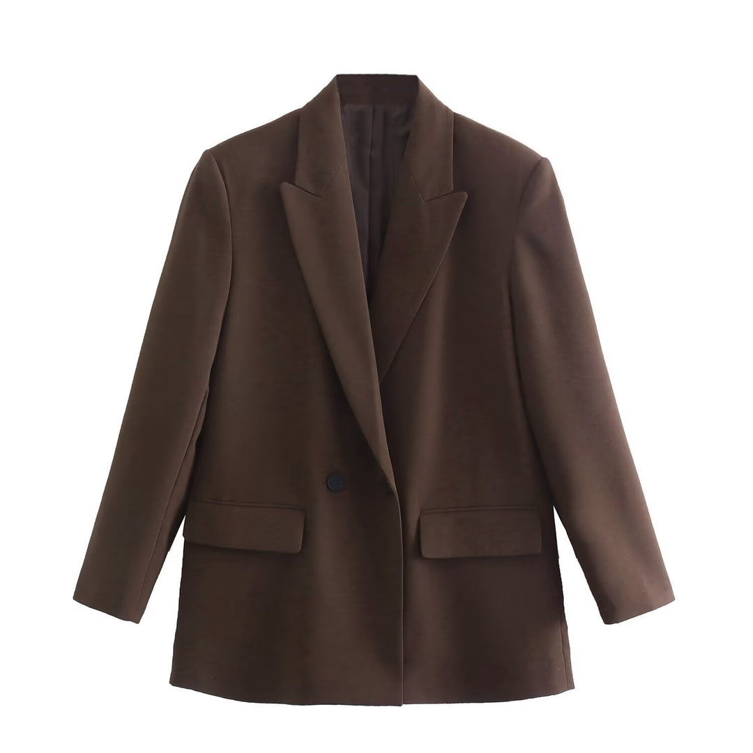Damen nan taillierter Doppelreihiger Blazer mit schmalem Revers, aufgesetzten Pattentaschen und klarer Silhouette EB