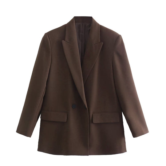 Damen nan taillierter Doppelreihiger Blazer mit schmalem Revers, aufgesetzten Pattentaschen und klarer Silhouette EB
