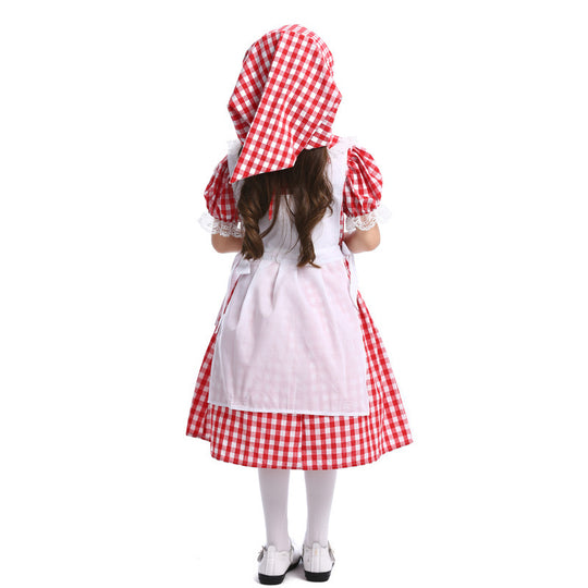 Damen nan traditionelles Bauernmädchenkleid mit Spitzenschürze und Kapuze EB