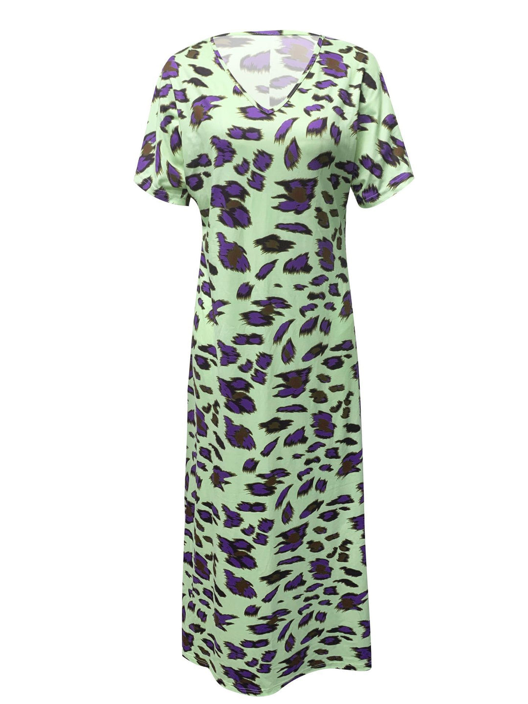 Damen Maxikleid mit V-Ausschnitt und modischem Tierdruck EB