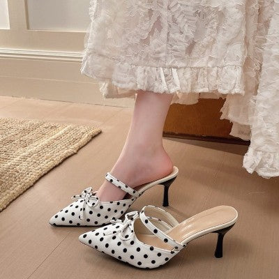 Damen Slingback-Pumps mit gepunktetem Design und elegantem Schleifchen EB