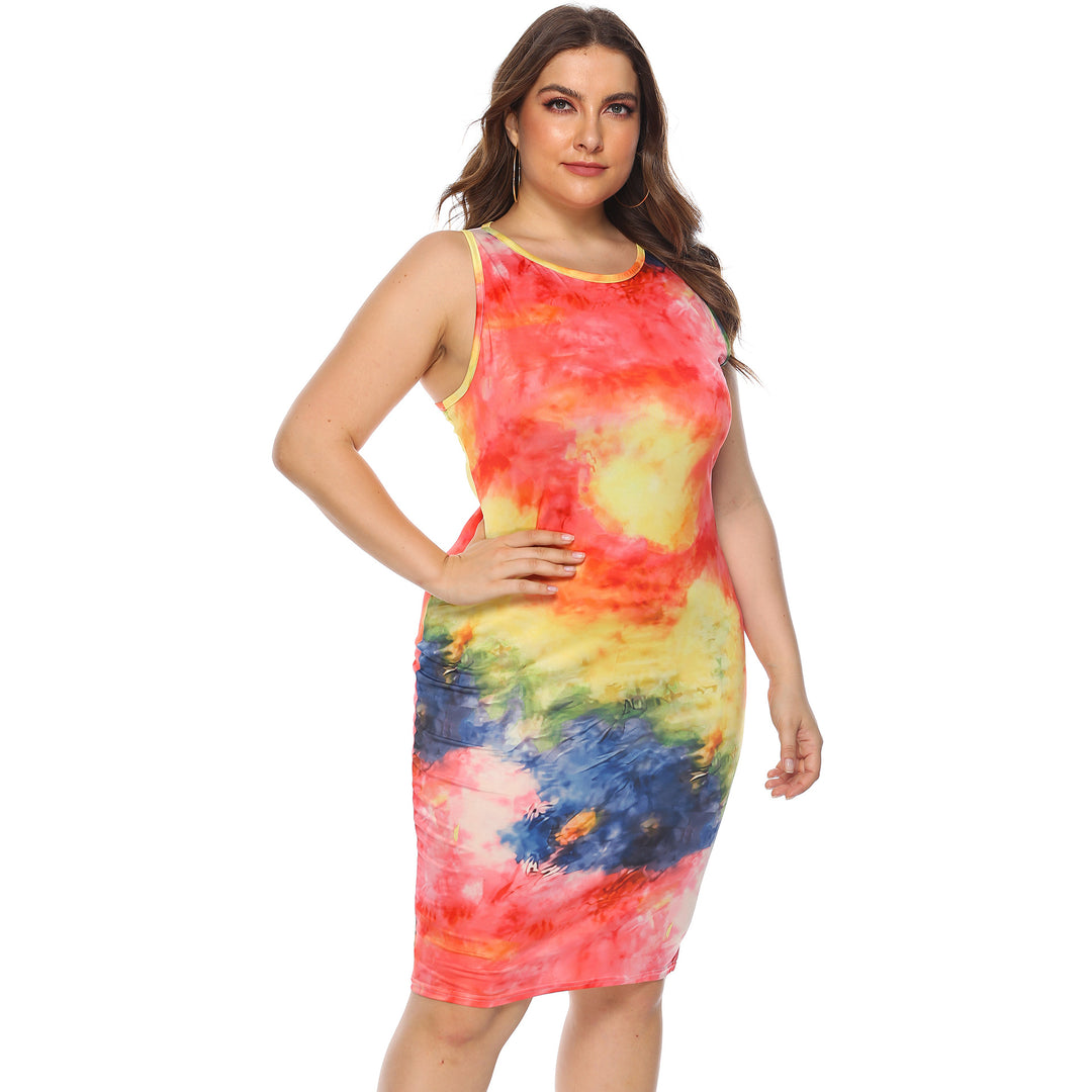 Damen figurbetontes Sommerkleid mit buntem Batik-Muster EB