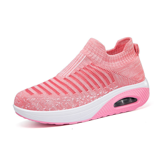 Damen nan gestrickter Schlupf-Walking-Sneaker mit anatomischer Pronationsstütze, Luftpolster-Zwischensohle und sockenähnlichem Schaft EB