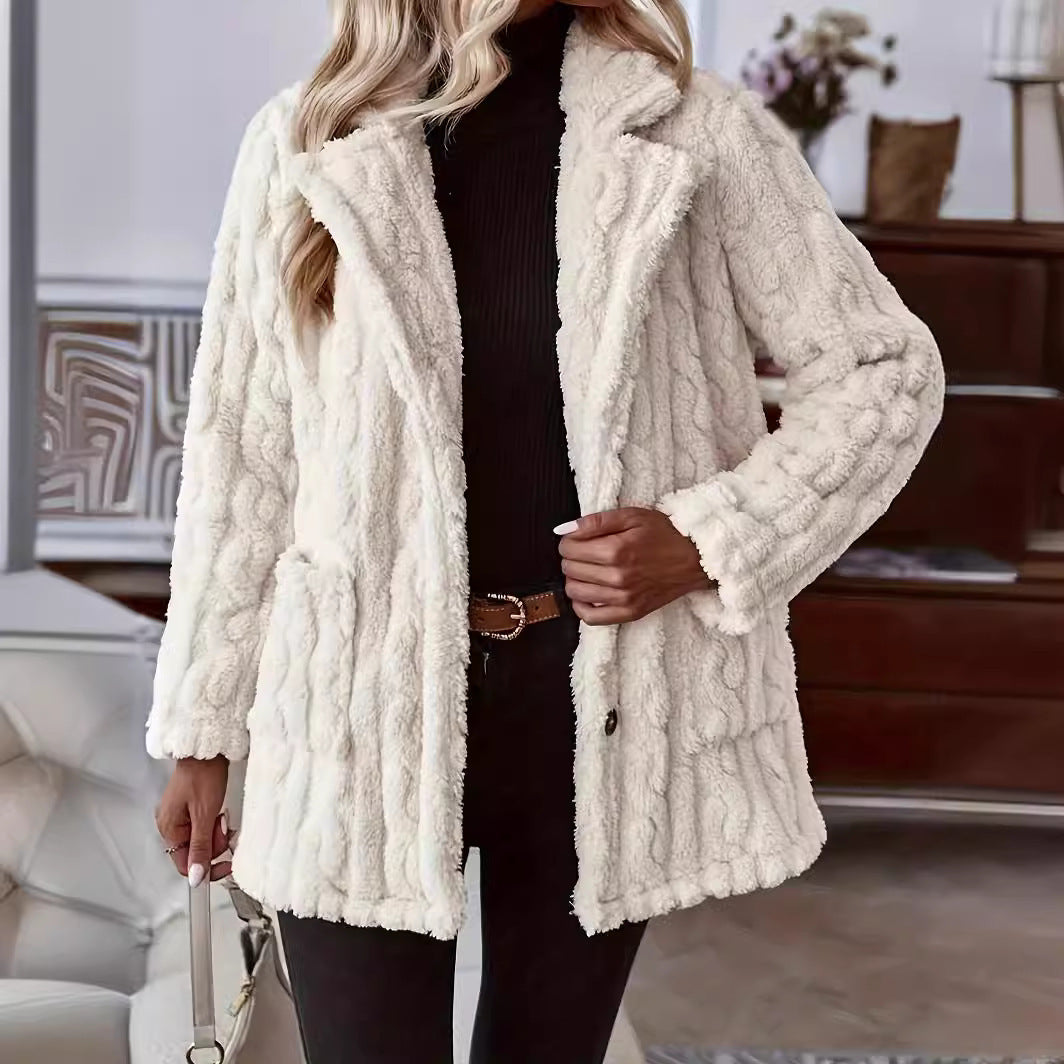 Damen Flauschiger und eleganter Teddy-Mantel mit aufwendiger Struktur EB
