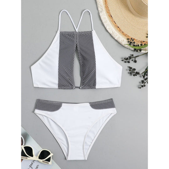 Damen Sport-Bikini mit modischem Streifen-Design und verstellbaren Trägern EB