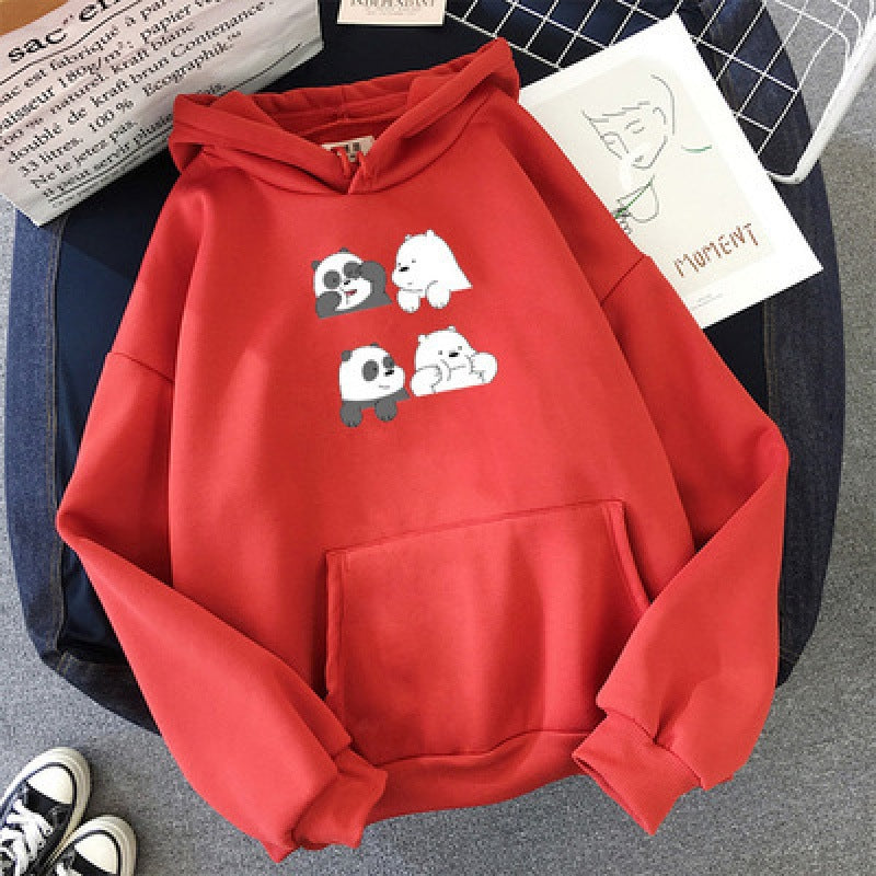 Unisex nan Kapuzenpullover mit niedlichem Comic-Tierprint, Kängurutasche und weichem Fleece-Innenfutter EB