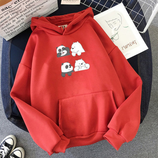 Unisex nan Kapuzenpullover mit niedlichem Comic-Tierprint, Kängurutasche und weichem Fleece-Innenfutter EB