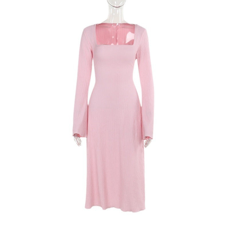 Damen Midikleid mit geripptem Strick, taillierter Schnitt und quadratischem Ausschnitt EB