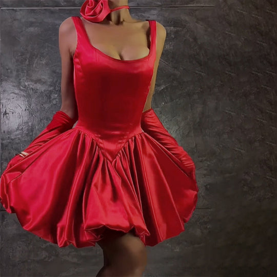 Damen schwingendes Abendkleid mit elegantem Taft-Oberteil und voluminösem Rock EB