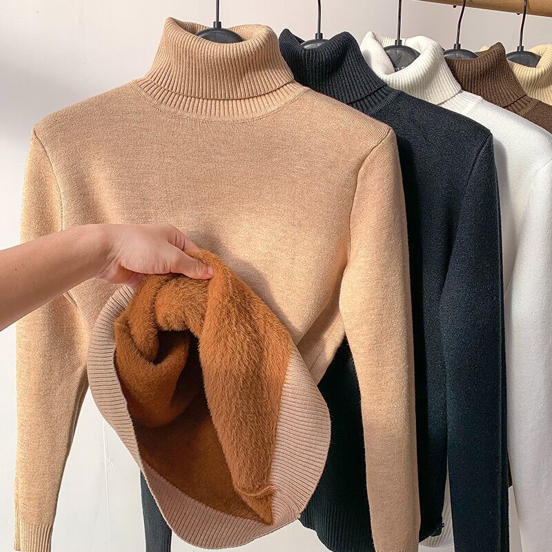 Damen Feinstrick-Rollkragenpullover mit wärmendem Innenfutter und schmaler Silhouette EB