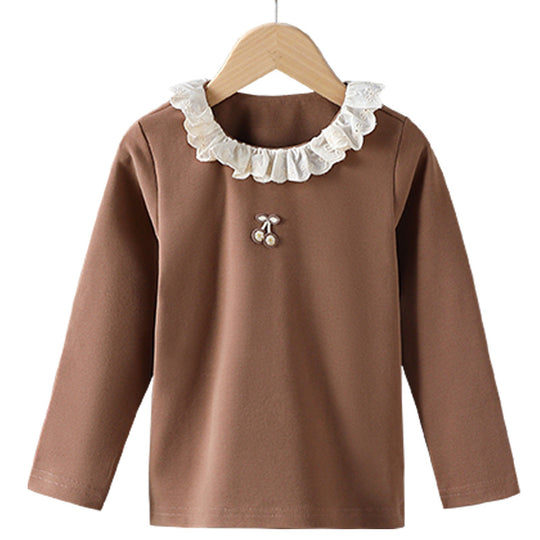 Mädchen Langarmshirt mit Rüschenkragen und charmantem Applikationsdetail EB