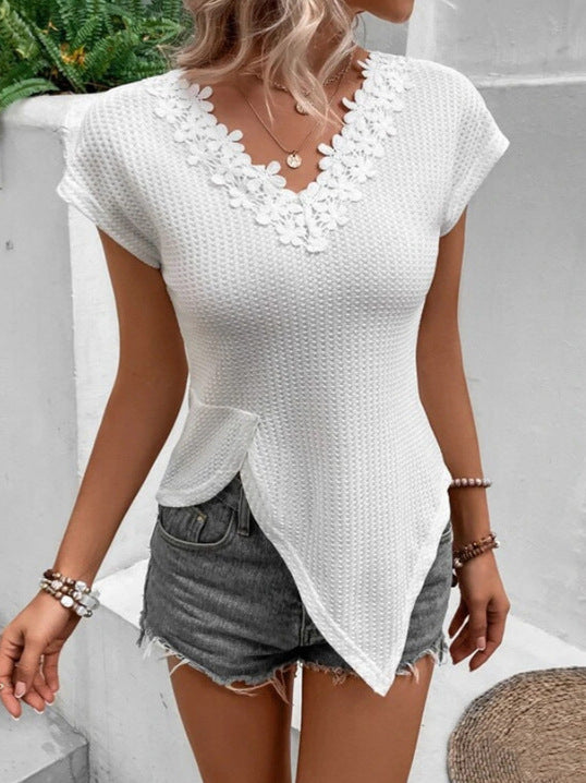 Damen Modisches Oberteil mit floralen Details und asymmetrischem Schnitt EB