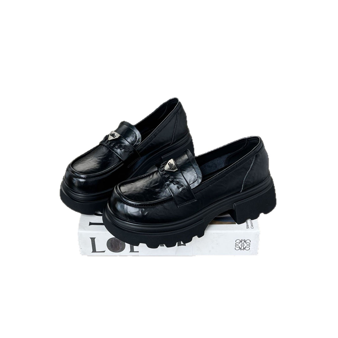 Damen modische Clogs mit klobiger Sohle und glänzender Lederoberfläche EB