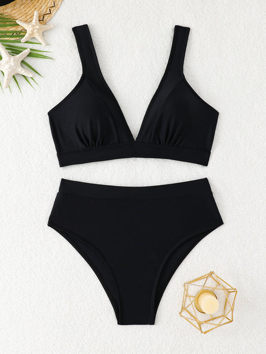 Damen Bikini-Set mit modischem V-Ausschnitt und hochgeschnittenem Höschen EB